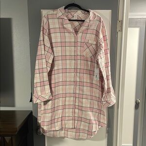 NWT Plaid Button-Up Shirt Dress - Pink and White